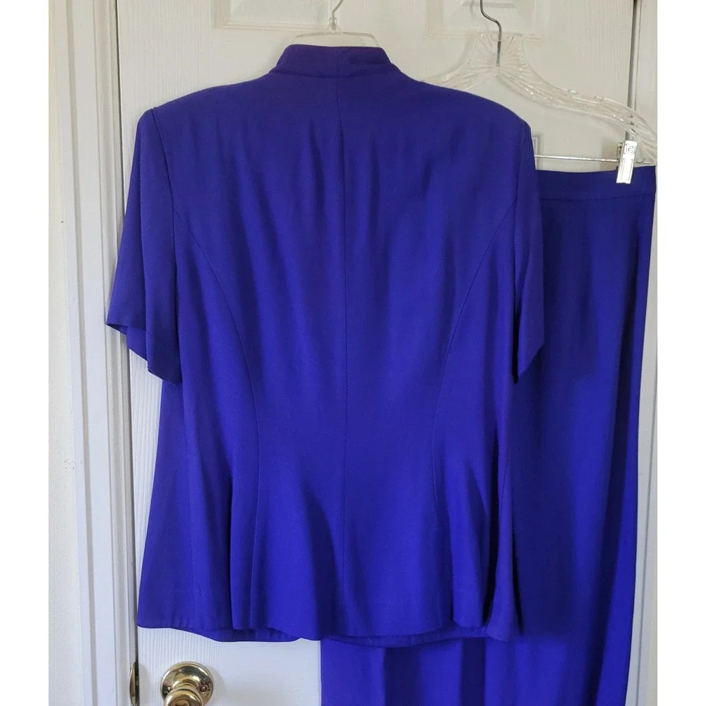 Vintage Royal‎ Blue Skirt Suit Short Sleeve Embroidered Beaded 2pc Size 14 USA